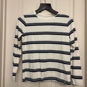 Lands' End Women's Navy and White Striped Long Sleeve Top